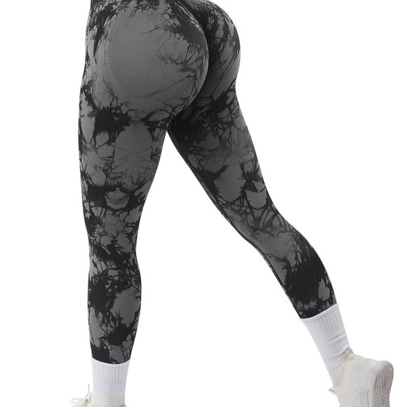Sukksess Printed Seamless Scrunch Leggings - Black Tie Dye, Size S - Picture 1 of 5
